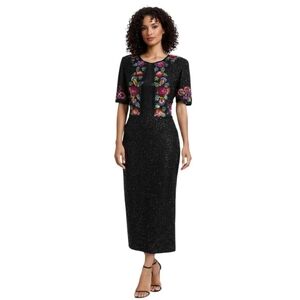Laurence Kazar Black Vintage Silk Sequined Floral Embroidered Bolero Maxi Dress